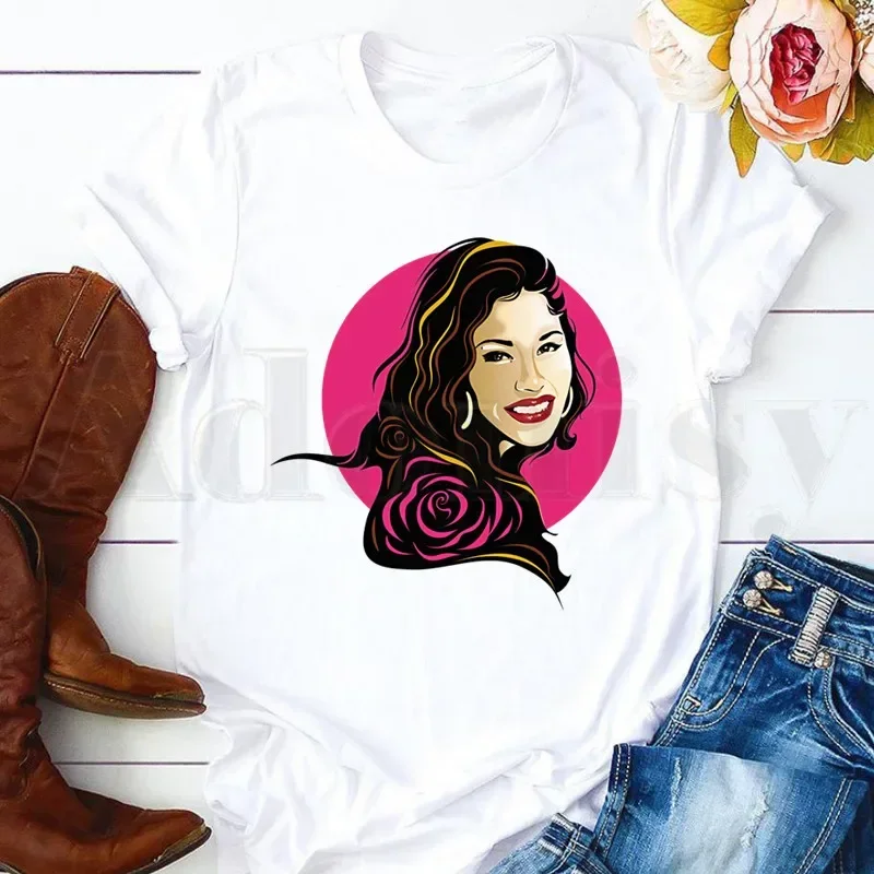 SELENA QUINTANILLA Cartoon Vintage 90s Cute Short Sleeve Female Tops Tees Harajuku  VintageT Shirts Women's T-shirt