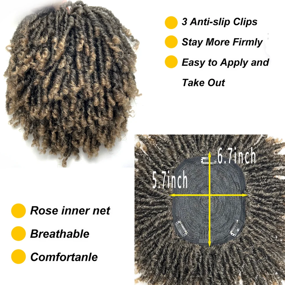 Afro Dreadlock Hair Toppers Hair Pieces Synthetic Kinky Curly Wig One Piece Dreads Toupee Clip Hair for Women And Men
