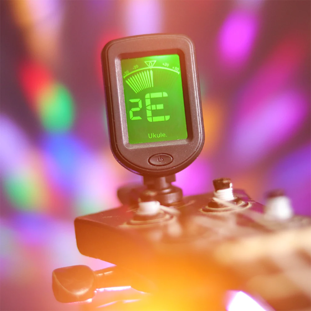 LCD Display Digital Clip-On Tone Tuner 3V Button Battery Chromatic Tuner for Guitar/Bass/Violin/Ukulele Chromatic Tuning Modes