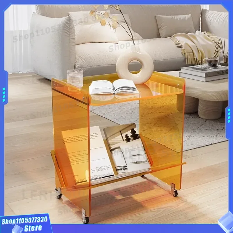 Solid Wood Coffee Table Living Room Corner Shelf Small Side Table Bedroom Bedside Stand Movable Hairdressing Trolley Storage