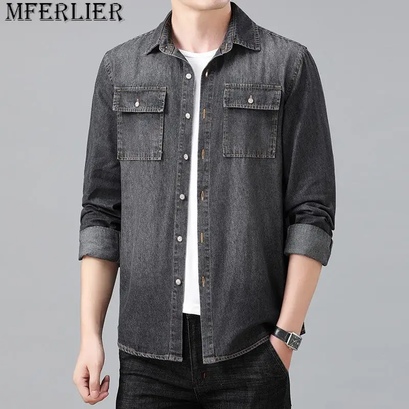 New denim shirt jacket men\'s casual loose plus size 8XL cowboy shirt spring autumn hundred with the shirts for men 6XL 7XL