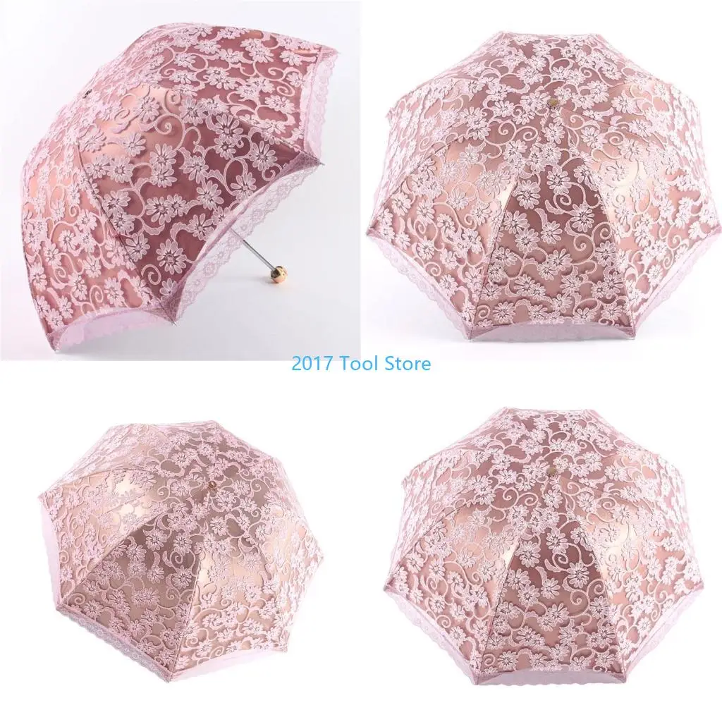 

K92A Lace Flower Woman Sun Umbrella Vintage Wedding Party Decor Sunshade UV Wind Resistant Parasol Fold