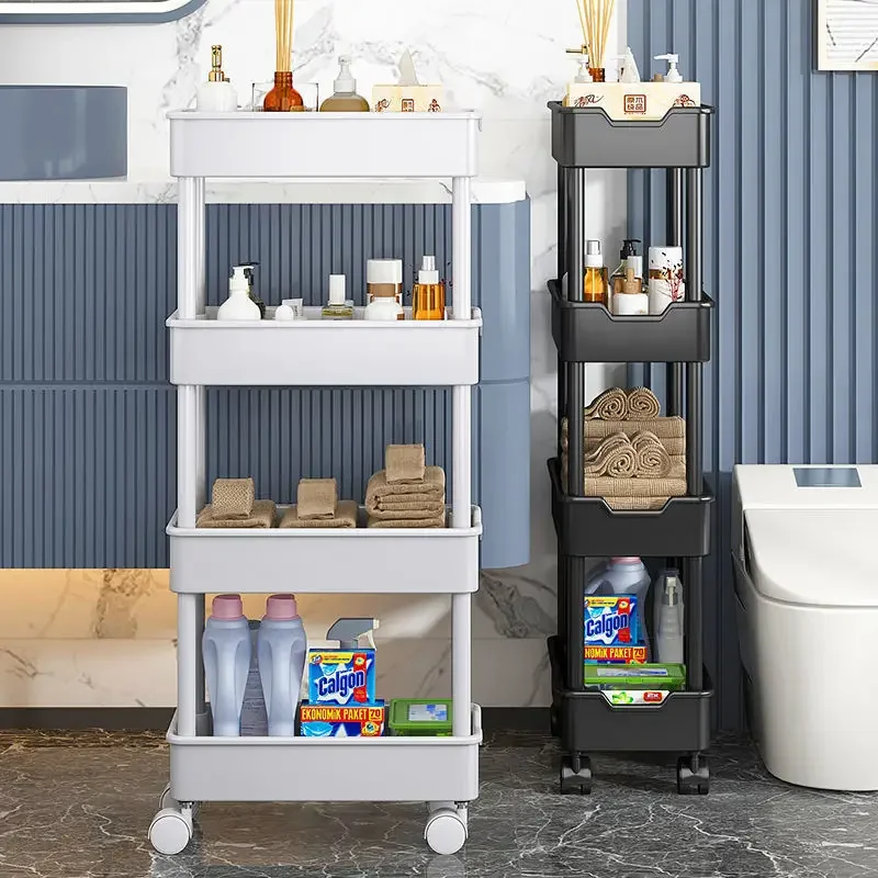 Bathroom storage rack bathroom floor-standing movable multi-layer trolley toilet bedroom gap storage storage rack