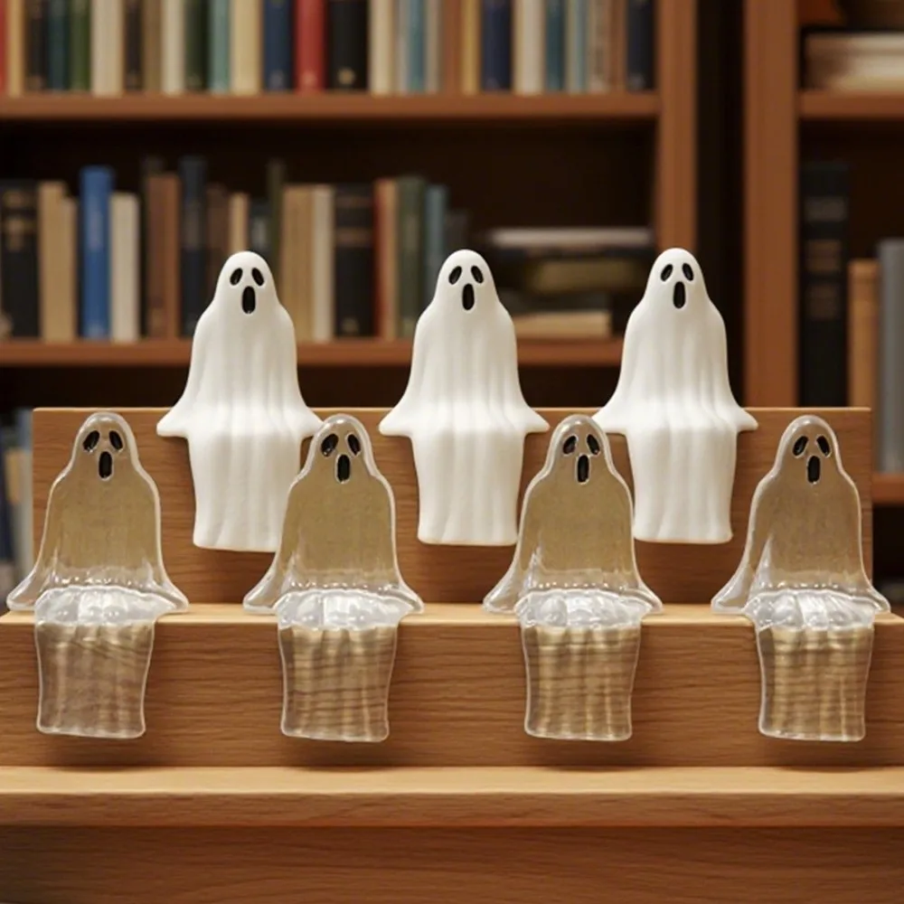 20pcs Sitting Pose Halloween Ghost Decoration Cute Transparent Joy Garden Ghost Ornament Creative Mini Ghost Statue Decorations