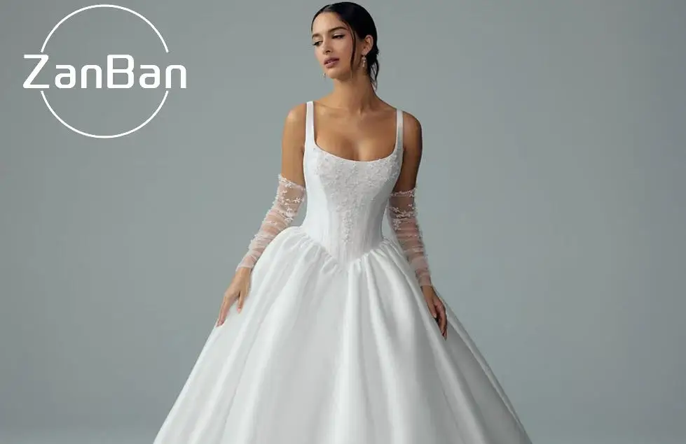 ZanBan Elegant  Square Collar Wedding Dress 2026 Applique Pleat Satin Beaded Embellished Ball Gown Customized vestidos de novia