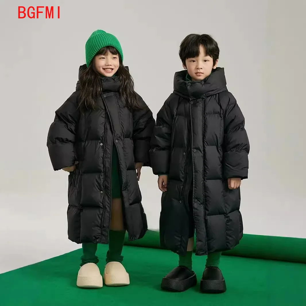 

Новые модные детские длинные пуховые хлопковые куртки для мальчиков и девочек, осенне-зимние детские черные повседневные пальто с хлопковой подкладкой для подростков, верхняя одежда