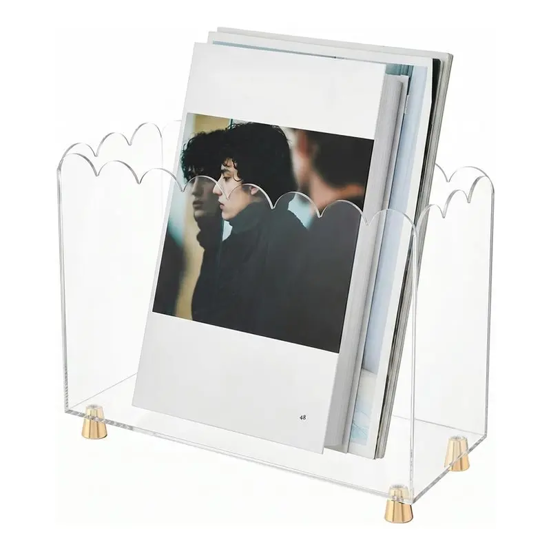 Hot Sale-Acrylic Magazine Holder Magazine Rack Floor With Metal Feet Wavy Edged Design