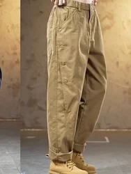 Cotton Men's Harem Cargo Pants Khaki Wide Male Trousers Autumn Winter Baggy Regular Fit Y2k Vintage Loose Aesthetic Nylon Slacks