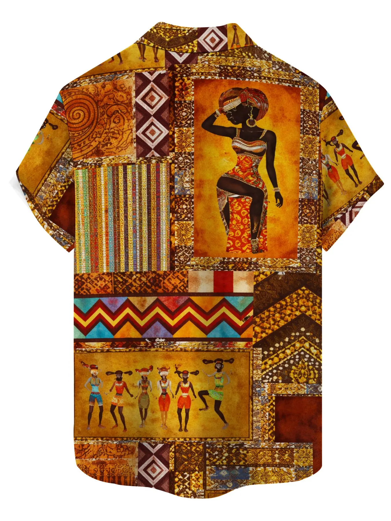 Men Short Sleeve Button Down Shirt African Tribal Figure Patchwork Print Polyester Casual Holiday Blouse