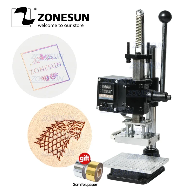 ZONESUN Manual Gilding Press Hot Foil Stamping Machine Heavy Duty Multifunction Paper & Leather Craft Wood Logo DIY