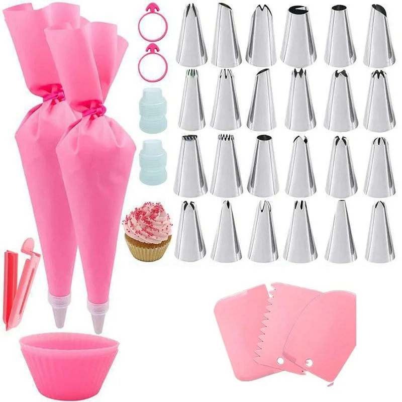 Juego de jeringa de postre de acero inoxidable de primera calidad con boquillas para glaseado para glaseado y decoración en magdalenas, galletas y pasteles