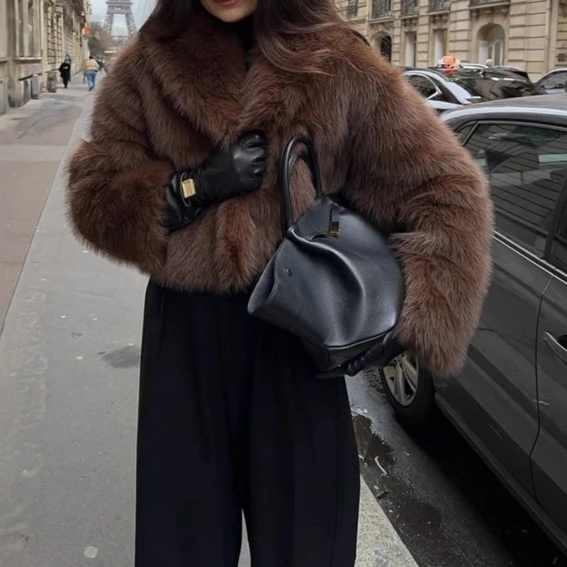 New Wool Coat Winter Thickened Black Women's Clothing Short Environmentally Friendly Plush Fur Top