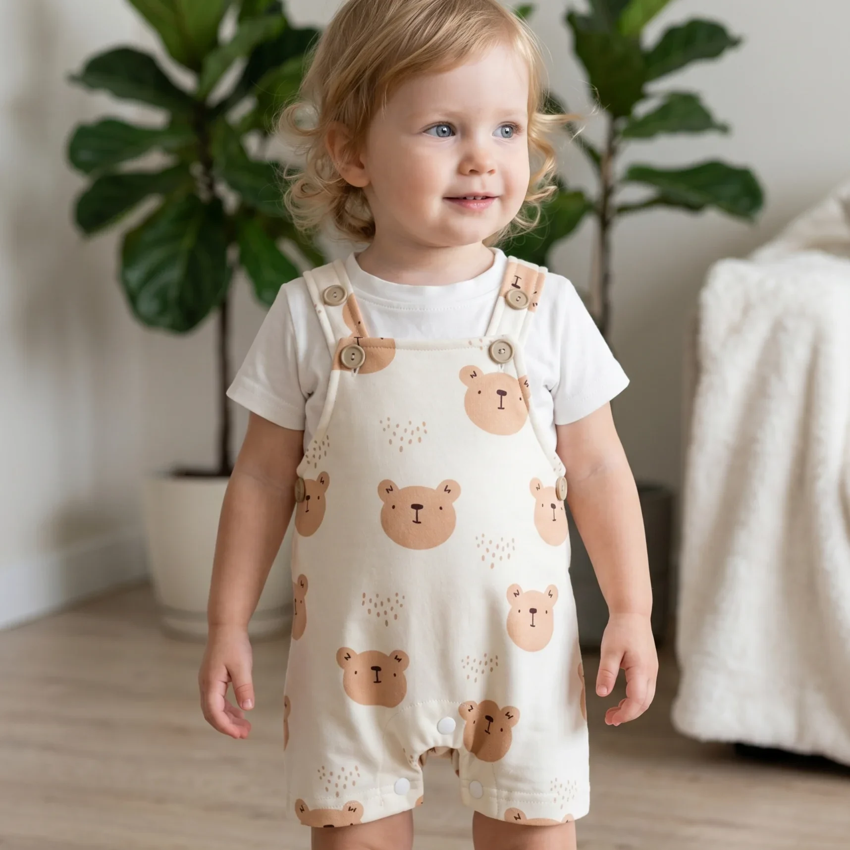 2Pcs Summer Baby Boys/Girls Short Sleeve Top& Rompers Jumper Cartoon Bear Print For Fashion Daily Wear Clothing Set 0-18M