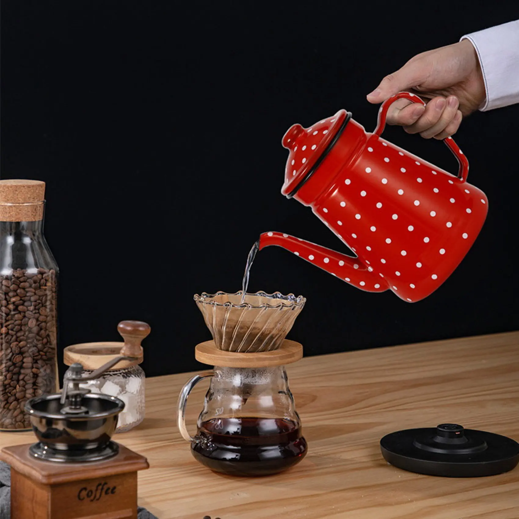 

AB09 1.2L Enamel Coffee Pot Pour over Milk Water Jug Pitcher Teapot Kettle for Gas Stove and Induction Cooker A