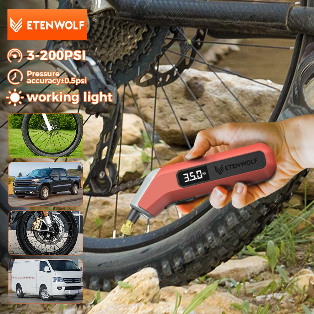 ETENWOLF T300 Plus Tire Pressure Gauge 200 PSI Bright LED Display Digital Tire Gauge for Tire Pressure with Presta Valve Adaptor