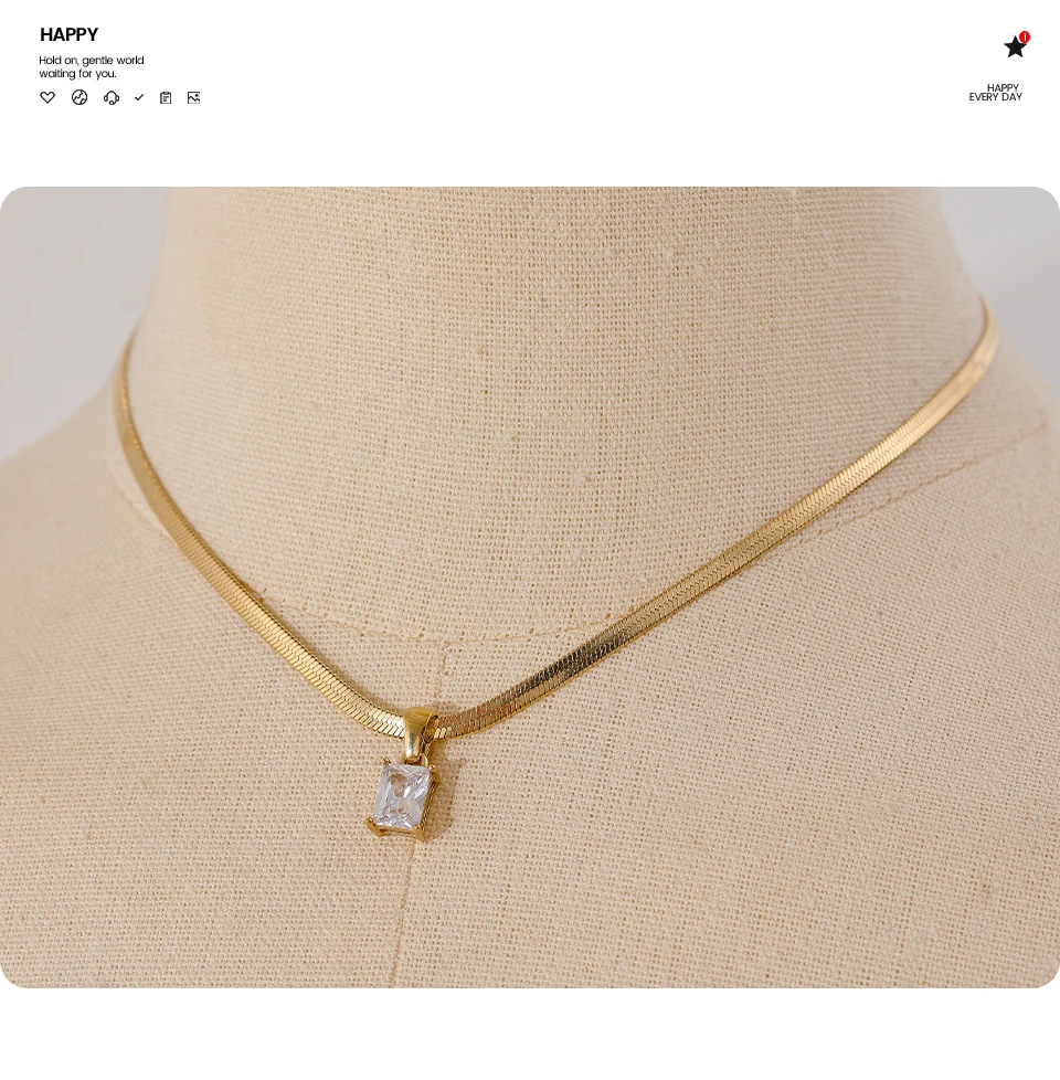 Yhpup Exquisite geometrische quadratische Zirkonia Tropfen Schlangenkette Kragen Halskette trendiger goldener Schmuck PVD wasserdicht Massenpreis – Detail 11