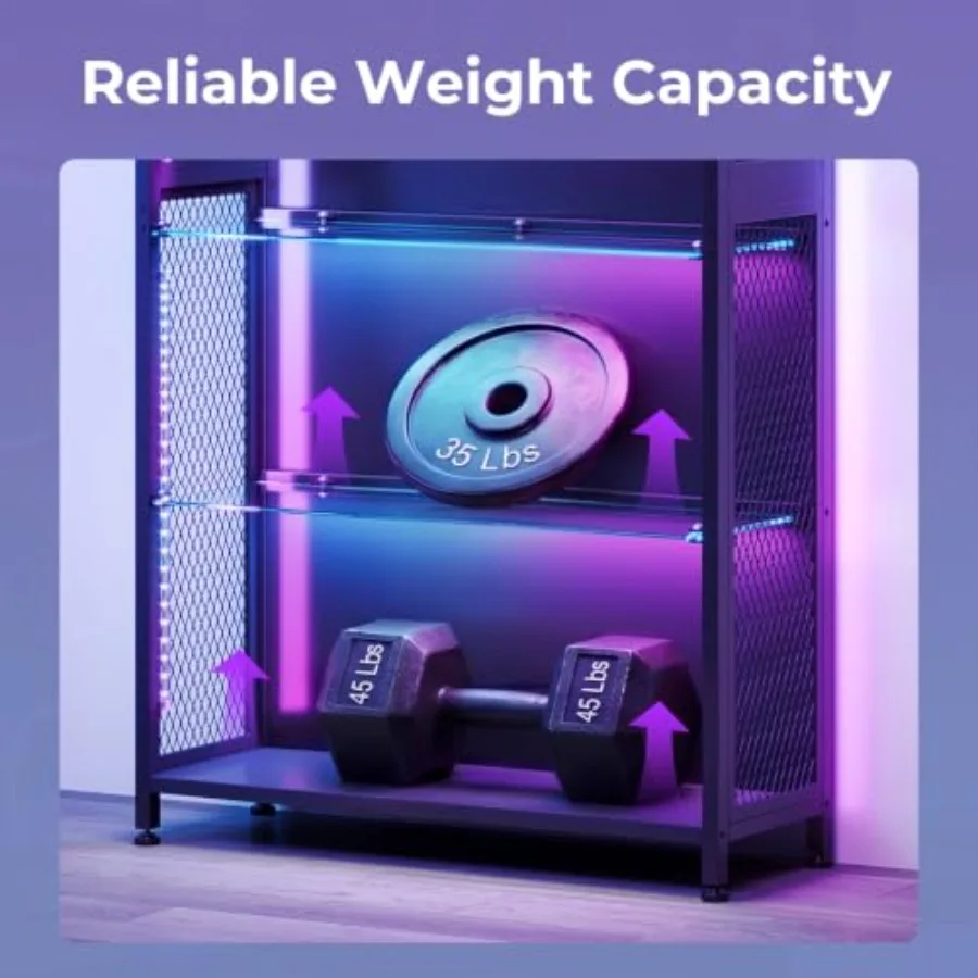 Display Case with Glass Shelves, RGB Light 4-Tier Display Cabinet view 6