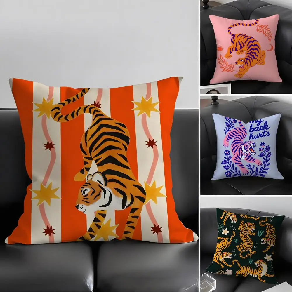 Animal Style Tiger Fashion Cushion Cover Pillowcase Ultra Soft Skin Friendly Fabric Cloud Like Comfort & Concealed Zipper