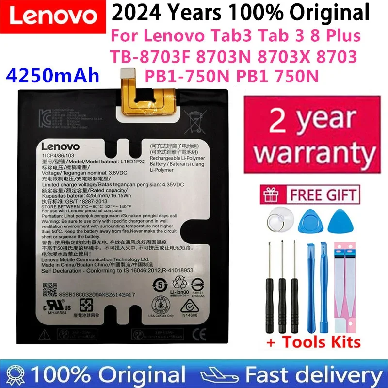 100% Original L15D1P32 4250mAh Battery For Lenovo Tab3 Tab 3 8 Plus TB-8703F 8703N 8703X 8703 PB1-750N PB1 750N Bateria Batterij