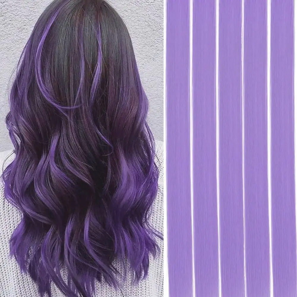 Colorful Synthetic Highlight Hair Extensions Long Straight Clip In Pieces Invisible Seamless Styling Tools For Girls