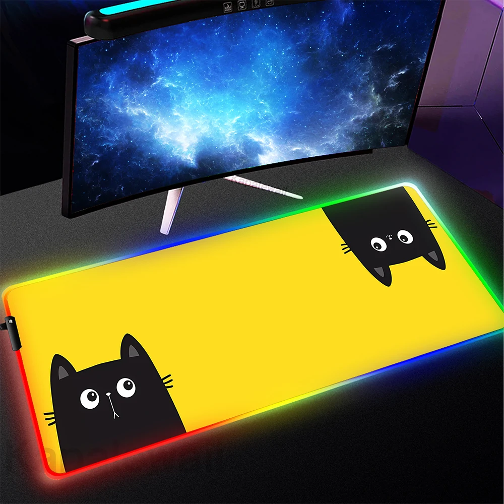 

RGB Kawaii Cat Mouse Pad Pc Anime Mousepad Apoio De Pulso Teclado Mouse Mat XXL Luminous Keyboard Pads Office Desk Protector Mat