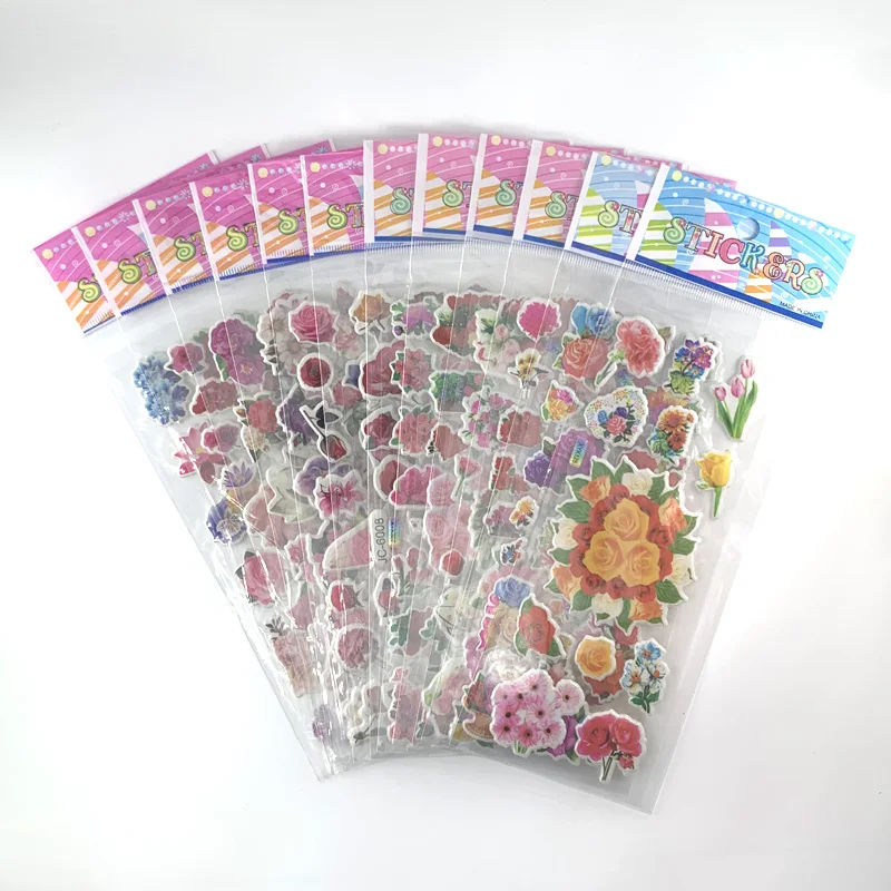 12 Sheets Beautiful Flowers Style 3D Bubble Sticker for Kids Girls Notebook Diary Decoration Cute Stickers Scrapbooking