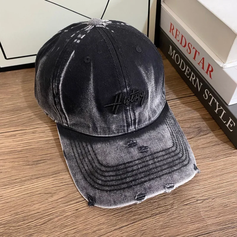 Retro Gradient Wash Distressed Dad Hat Script Embroidery  Ripped Washed Cotton Adjustable Street Baseball Cap Unisex