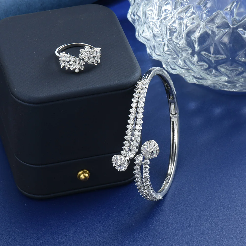 

HIBRIDE Deluxe shiny AAA one-of-a-kind bracelet ring CZ Jewellery fine everyday ladies accessories set wedding Dubai party S-114