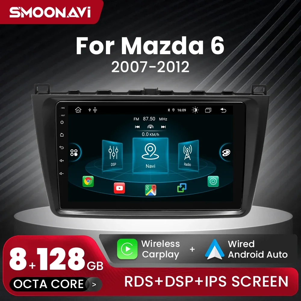 Android 12 AI Voice 8GB 128GB Wireless Carplay Car Radio Multimedia For Mazda 6 GH 2007-2012