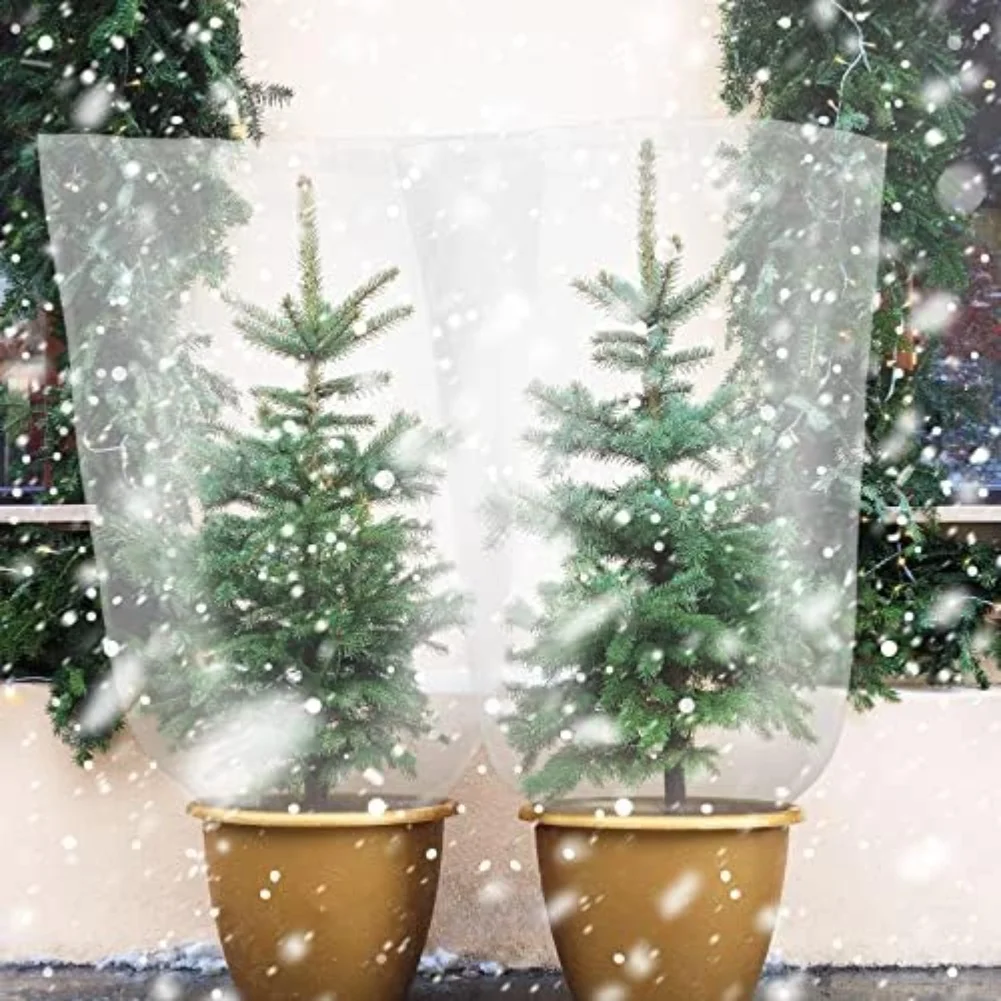 Plant Cover with Drawstring for Winter Freeze Protection Transparent Waterproof Plastic Shelter for Outdoor Garden Plants