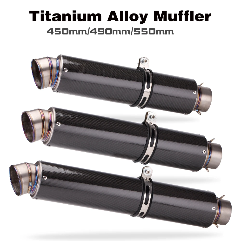 Motorcycle Exhaust Titanium Alloy Muffler Universal Pipe Escape Moto For Tmax155 XMAX GSX250 R6 R15 R1 R3 MT07 450MM 490MM 550MM