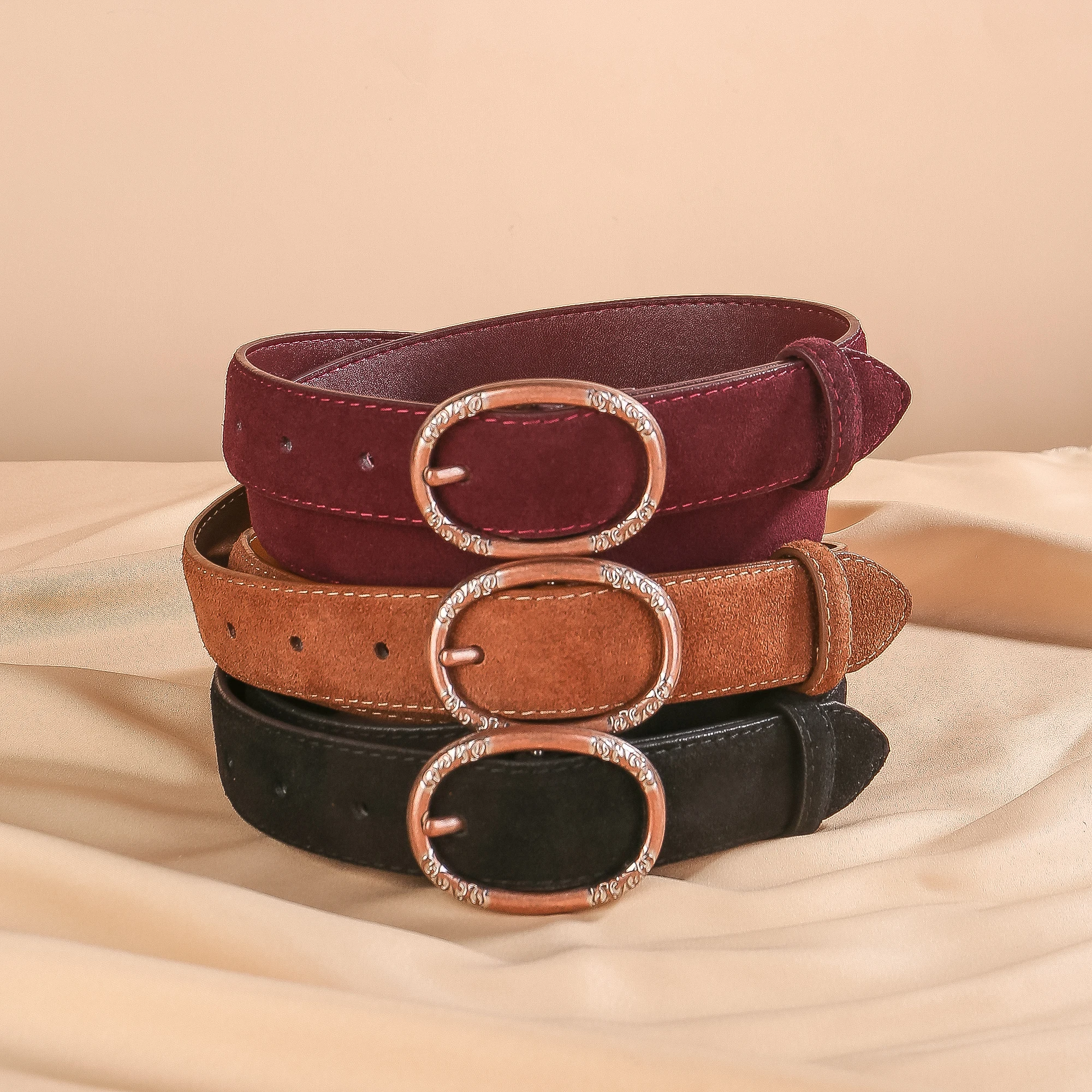Premium Feeling Suede Belt for Women Trendy Metal Buckle Decorative Leather Belts to Pair with Jeans Skirts All-match Waistb