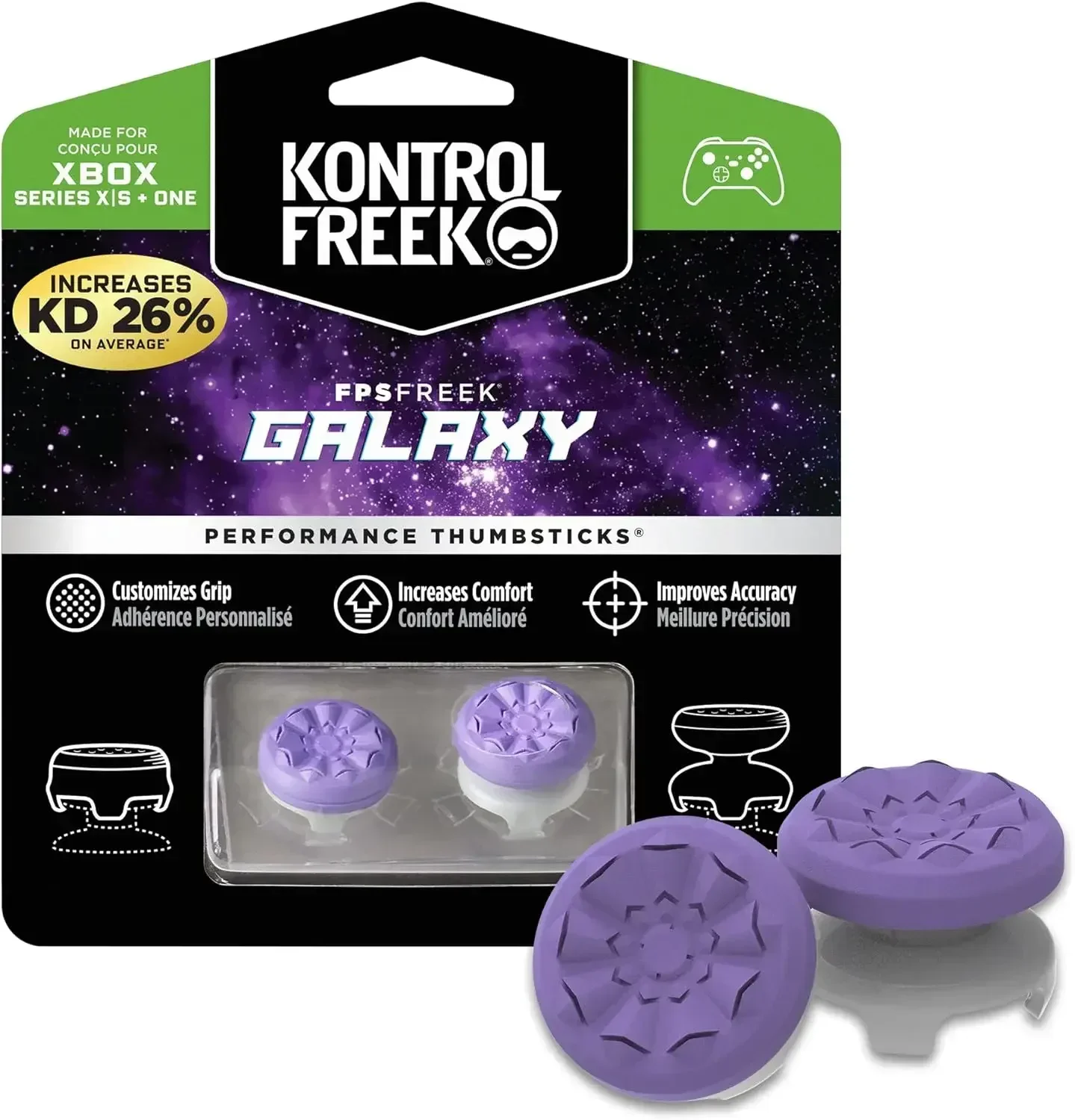 KontrolFreek FPS Freek Galaxy Purple for Xbox One and Xbox Series X Controller 2 Performance Thumbsticks 1 High-Rise, 1 Mid-Rise