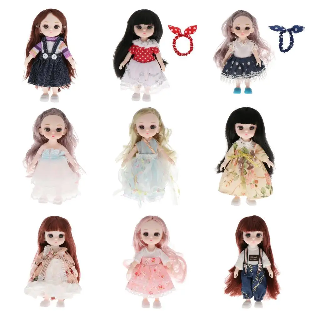 Lalka BJD 16 cm, 13 ruchomych stawów, dziewczynka, makijaż twarzy, oczy, sukienka, peruki, buty, prezenty, zabawki