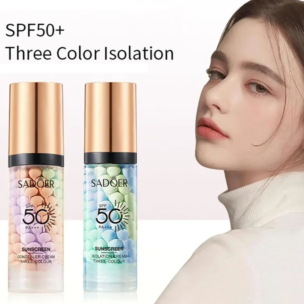 Face Makeup Primer Tri-color Cream Contour Color Isolation Waterproof Makeup Foundation Natural Makeup Base Cream 40g