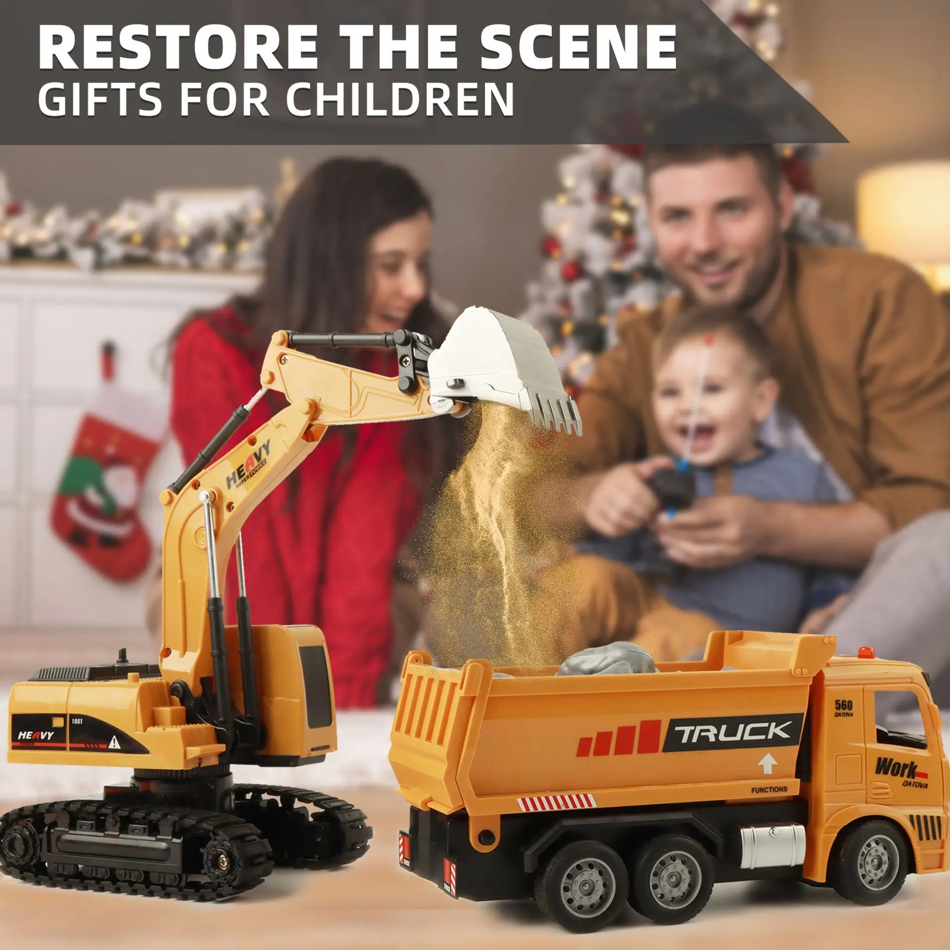 

New multi-functional two-in-one construction vehicle Children's engineering remote control car Remote control toy car excavator