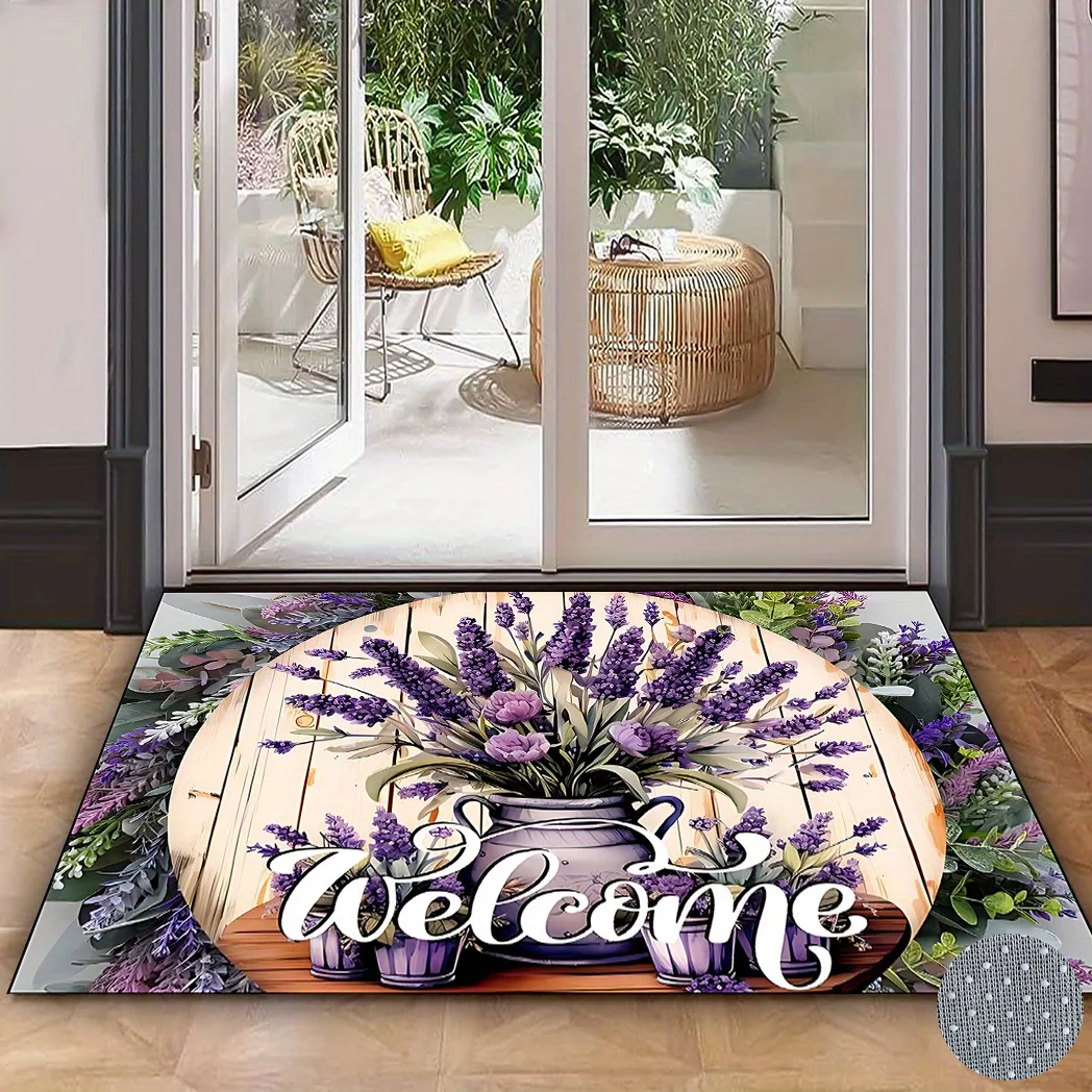 VIKAMA Lavender Welcome Doormat Soft, Cosy And Sound-Absorbing Entrance Hall Doormat Bathroom, Toilet Carpet Home Décor