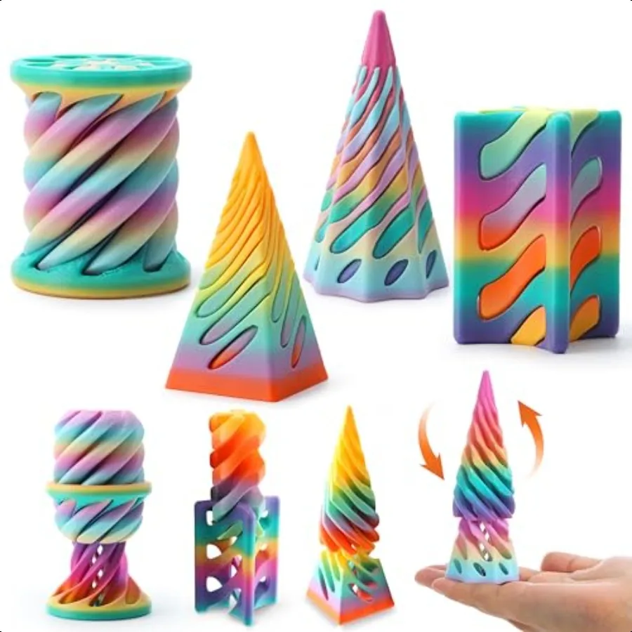 

JOYIN 4 Pack Impossible Cone Fidget Toys Pastel Color 3D Printed Spiral Cone Flexible Impossible Pyramid Passthrough Fidget Toy