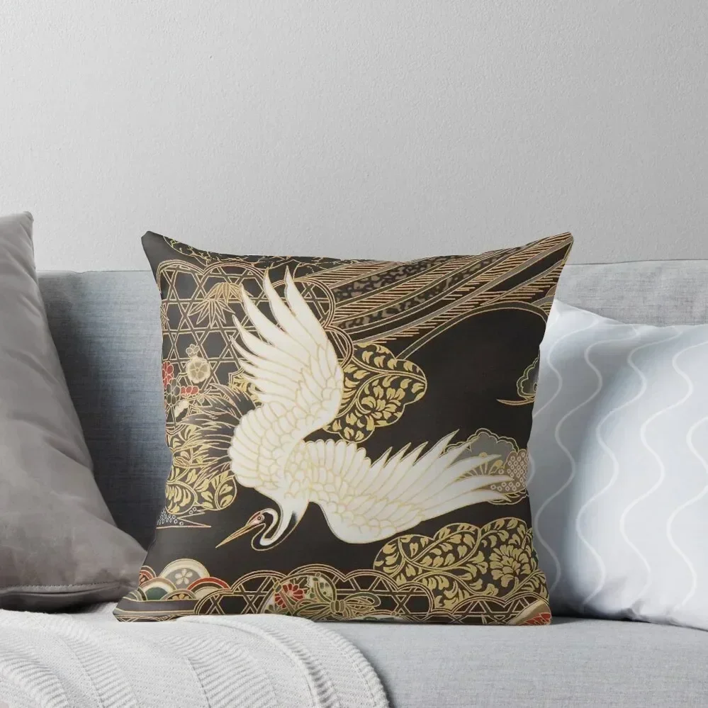 

VintageJapanese Cranes Gold and Black Throw Pillow luxury home accessories Cusions Cover pillow