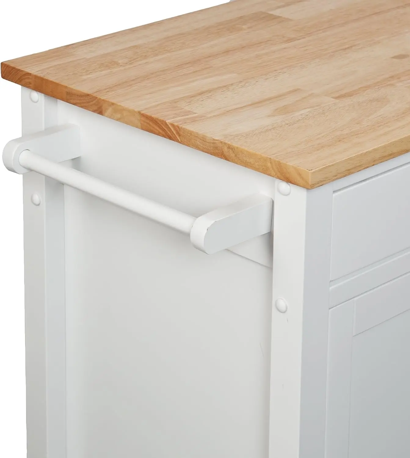 جزيرة عربة المطبخ المتدحرجة - أرفف ثابتة مع خزانة - لمسة نهائية بيضاء مع سطح خشبي، AMZ7723AK