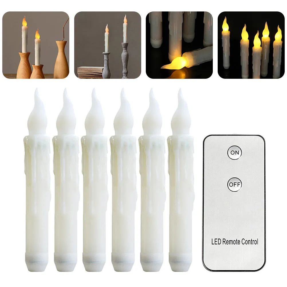 6Pcs Remote Control LED Electronic Lights Safe Smokeless Flameless Party Decor for Wedding Home Living Room Church