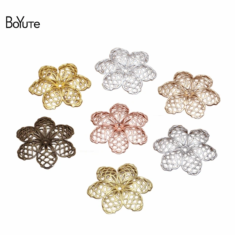 BoYuTe (100 Pieces/Lot) 27MM Filigree Flower Findings Stamping Brass Metal DIY Hand Made Jewelry Accessories