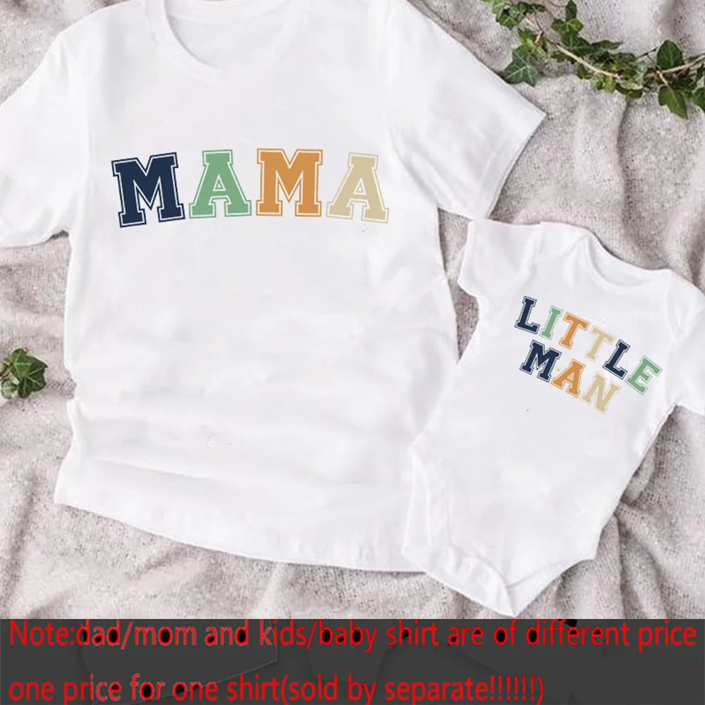 Mama Little Man Printed Family Matching Clothes Mother & Son Short Sleeve Outfit Shirt Fashion Mom Boy T-shirt Tops Baby Bodsuit