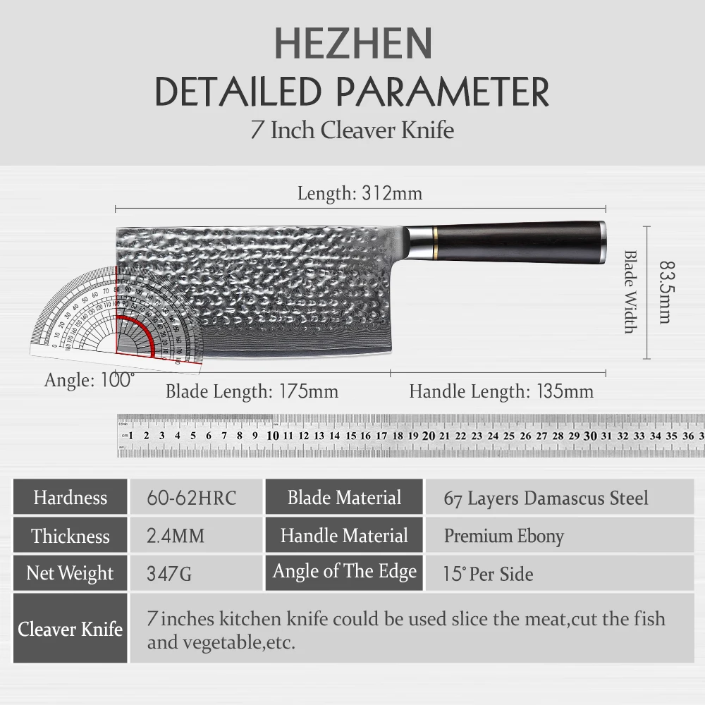 HEZHEN 7 inches Nakiri Chef Knife 67-Layer Damascus Nakiri Kiritsuke Sushi Knife For Meat  Japanese Cooking Tools Kitchen Knife