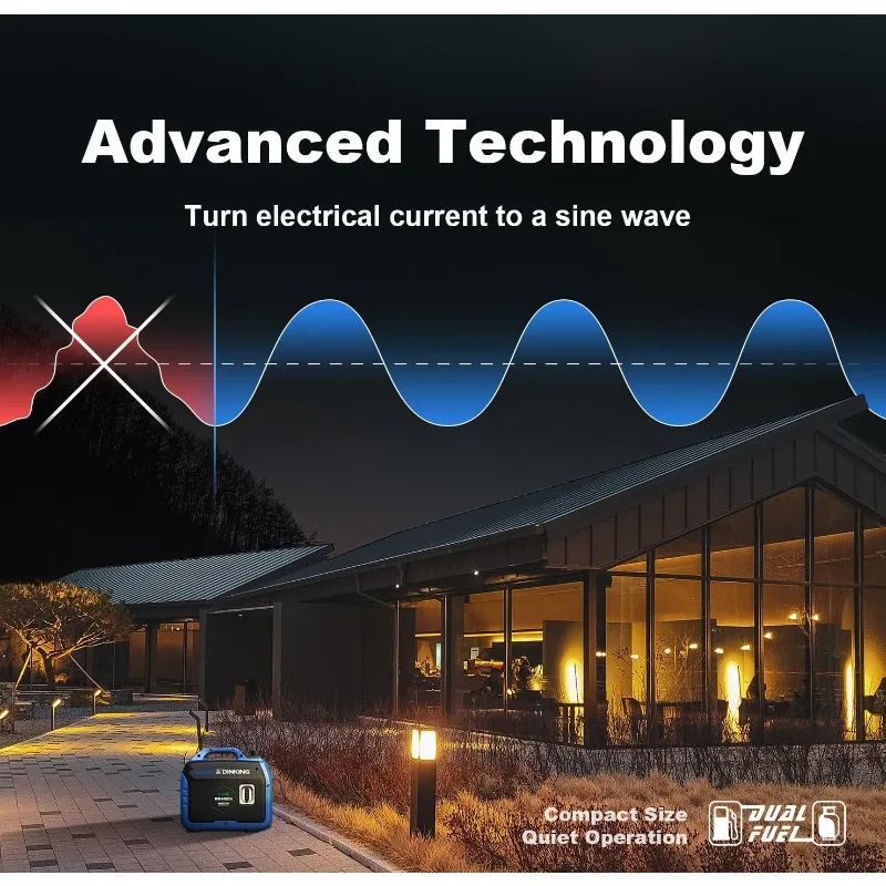 مولد عاكس الوقود المزدوج 3000 واط، يعمل بالغاز LPG، خفيف الوزن هادئ، جاهز متوازي، تنبيه ثاني أكسيد الكربون، للتخييم في الهواء الطلق RV #4