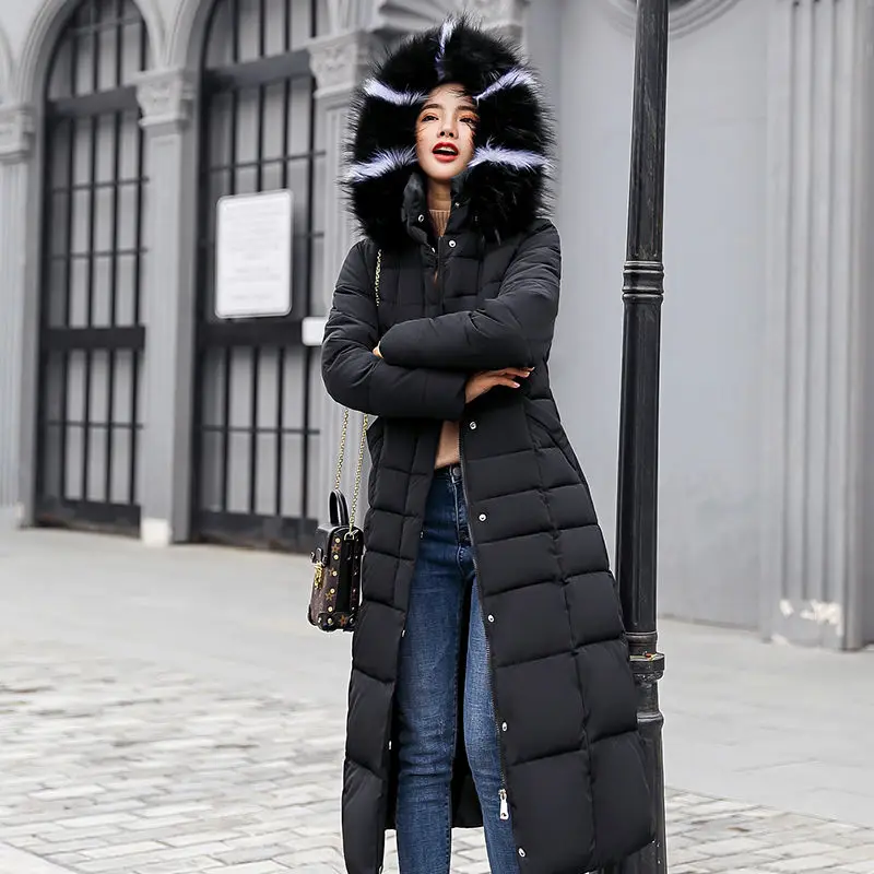 

2023 new winter jacket women's warm fashion bow belt fox fur collar coat long dress women's thick coat