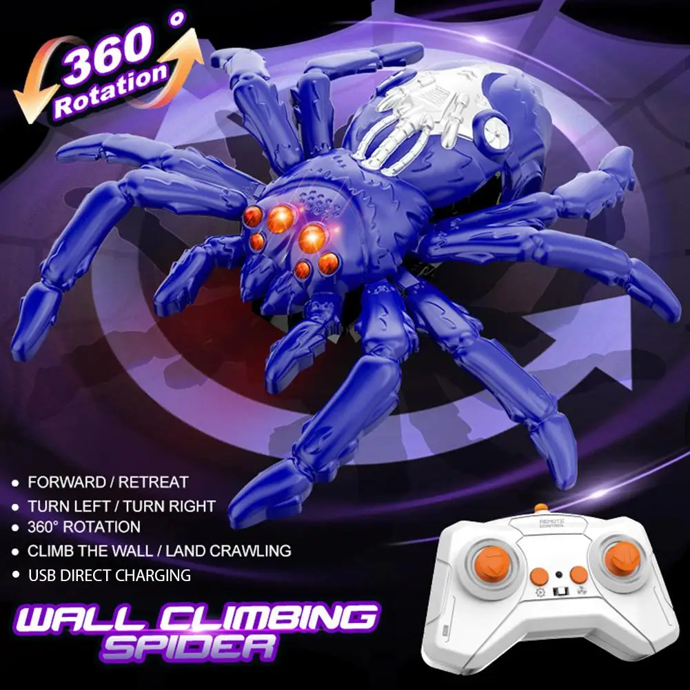 RC Wall Spider Rechargeable Remote Control Robot Kids Toys ﻿Climbs up Walls for Prank Toys Games Halloween Gifts Fun Toys