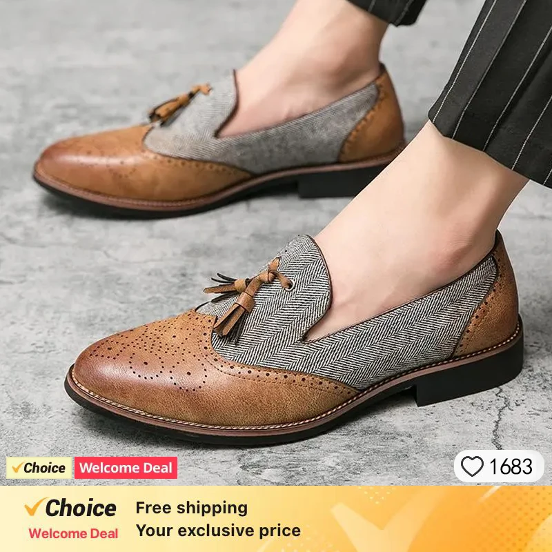 

Summer Breathable Men's Loafers, British Carved Leather Dress Shoes, Versatile Business Formal Shoes for Wedding & Party