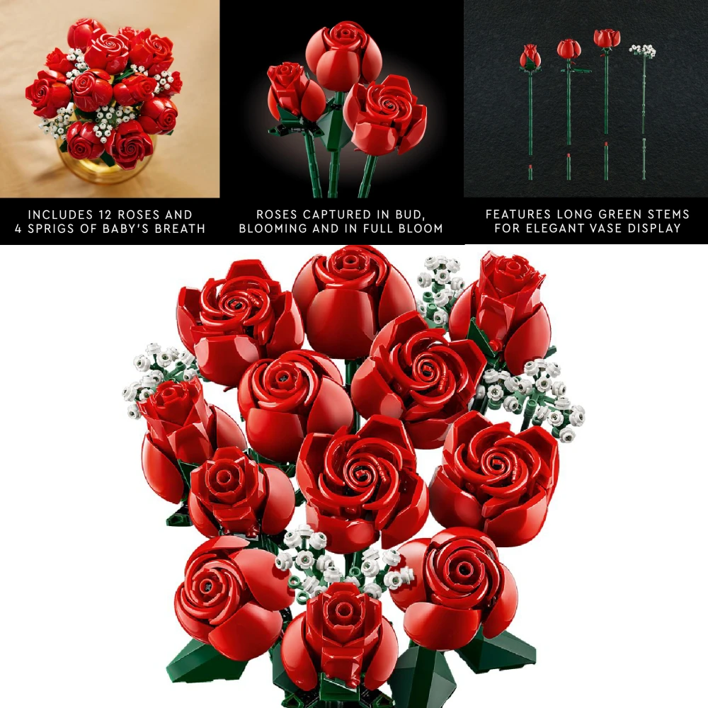 Icons Bouquet of Roses 10328 building blocks Sets, Artificial Flowers for Home Décor, Gifts for Anniversary or Any Special Days