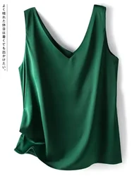 Sexy Strap Crop Top Women Halter V Neck Basic Cami Sleeveless Satin Silk Tube Tank Tops Women'S Summer Y2K Camisole White Black